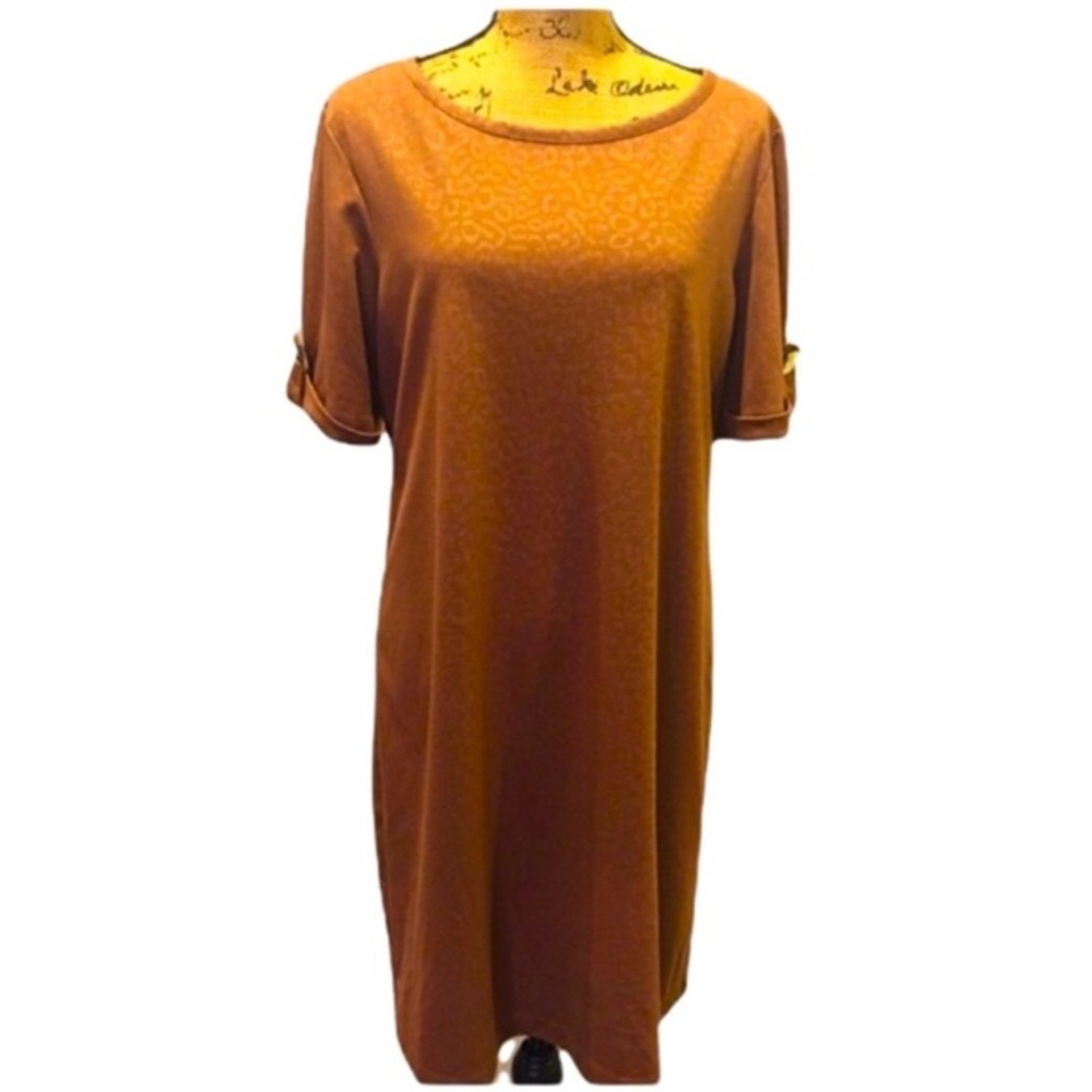 Brown Tunic Dress with Button Detail & Metallic Design